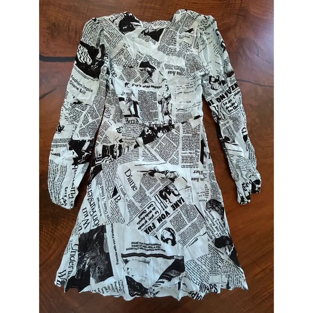NWT Diane von Furstenberg Calico Newspaper Daydream Mini Dress Size 0 Blue